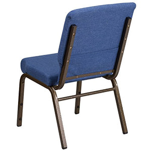 Flash Furniture 4 Pack Stacking Church Chair Blue Fabric Gold Vein Frame