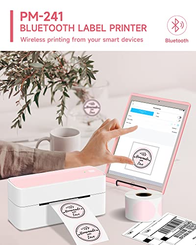 Bluetooth Thermal Label Printer - Wireless Label Printer, High-Speed Shipping Label Printer, Support iPhone, iPad, Android and Windows, Pink Label Printer for Ebay, Amazon, Canva, Etsy, USPS, UPS