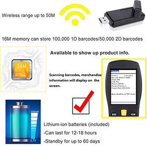 Gimatic 2.4GHz Wireless & USB2.0 Wired 1D 2D QR Barcode Scanner and Collector Portable Data Terminal Inventory Device Cordless Bar Code Reader for Store, Warehouse, Supermarket 2.6'' Screen