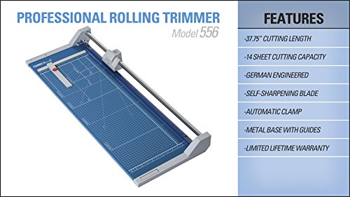 Dahle 556 Professional Rolling Trimmer, 37-3/4" Cut Length, 14 Sheet Capacity, Self-Sharpening, Automatic Clamp, German Engineered Paper Cutter, Blue, Gray (00556-21248)