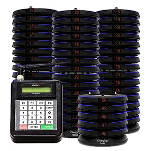 PagerTec Wireless Smart Stack EVO Pagers Calling System for Restaurants, Hospitals, Office & Hotels | 1 Transmitter, 1 Charging Bases & 50 Long Range Blue Pagers