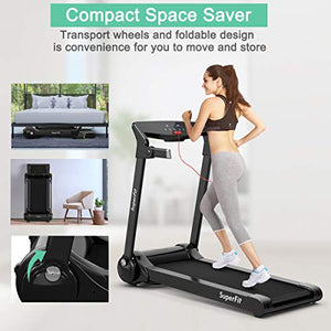 Goplus 3HP Electric Folding Treadmill, with APP Control, Bluetooth Speaker and HD Touch Screen, Installation-Free, Compact Walking Jogging Running Machine for Home Office Use (Silver)