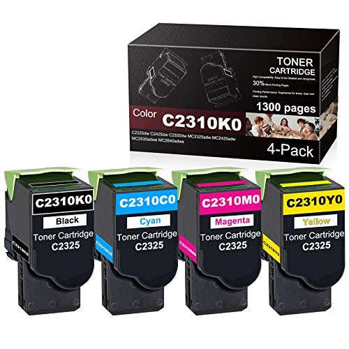 4PK (1BK+1C+1M+1Y) C2310K0 C2310C0 C2310M0 C2310Y0 Remanufactured Toner Cartridge Replacement for Lexmark MC2325adw MC2425adw MC2535adwe MC2640adwe C2325dw C2425dw Printer Toner.[1,300 Pages]