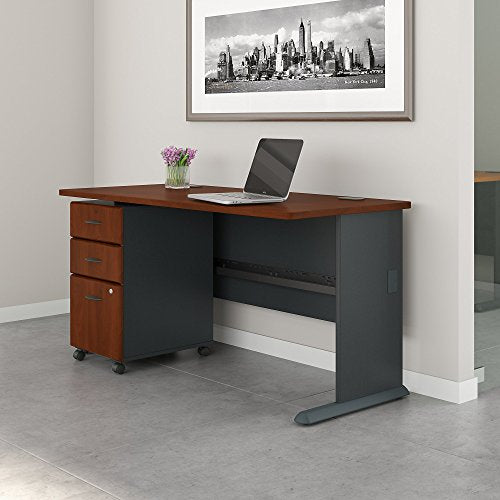 Bush Business Furniture Series A 60W Desk with Mobile File Cabinet in Hansen Cherry and Galaxy