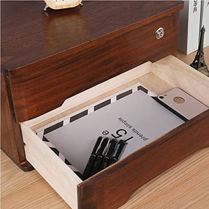 YUZDNM Desktop Storage Box with Drawers - Lockable Wooden File Cabinet, A4 Organizer (Color: A)