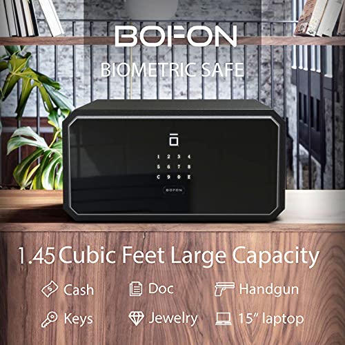 BOFON 1.45 Cubic Fingerprint Password Safe Box,Pistol Safe,Security Box with Key, ,Safety Boxes for Home,Cabinets for Office,Lock Box