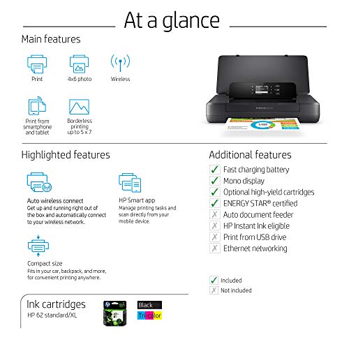 HP OfficeJet 200 Portable Printer with Wireless & Mobile Printing (CZ993A), Grey, 2.7