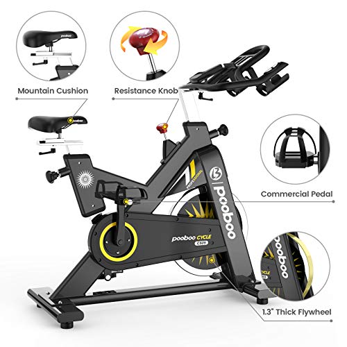 pooboo Exercise Bike Indoor Cycling Bike Stationary Bike-Belt Drive Cardio Bike with 44LBS Flywheel (gamboge)