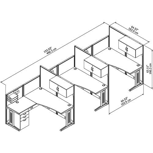 Office in an Hour 3 Person L Shaped Cubicle Workstations in Hansen Cherry