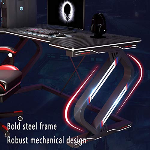 FEILA Gaming Desk 55inches PC Computer Desk, Home Office Desk Gaming Table Curved Shaped Gamer Workstation with Cup Holder and Headphone Hook, High-end Enjoyment