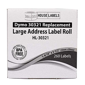 HOUSELABELS Compatible DYMO 30321 Address Labels (1-4/10" x 3-1/2") Compatible with Rollo, DYMO LW Printers, 200 Rolls / 260 Labels per Roll