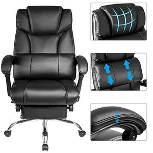 Ergonomic Office Chair,Executive Chair 400 lb Big & High Back Capacity Home Office Chair,Adjustable Recliner Leather Office Chair,Retractable Footrest Rolling Swivel with Black Lumbar Pillow Thick