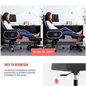 None Under Desk Footrest with Wheels, Gaming Chair Foot Stool - Height Adjustable 360° Rolling Leg Rest - Office Small Footstool Computer Foot Rest (Black)