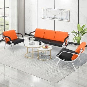 Walmokid Waiting Room Chairs with Armrest, PU Leather - Orange & Black (Set of 2)