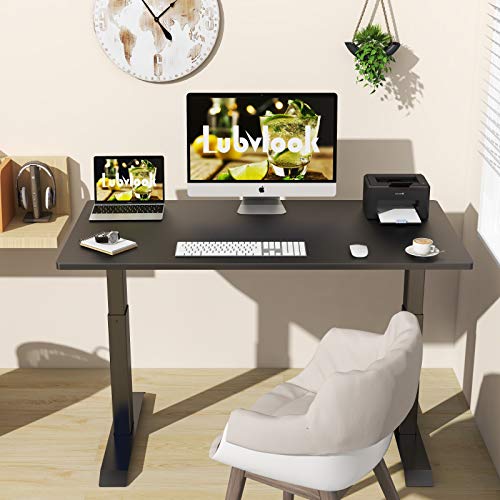 Lubvlook Electric Adjustable Height Standing Desk, One Piece 43 x 24 Inch Home Office Sit Stand Desk, Black Frame/Black Top
