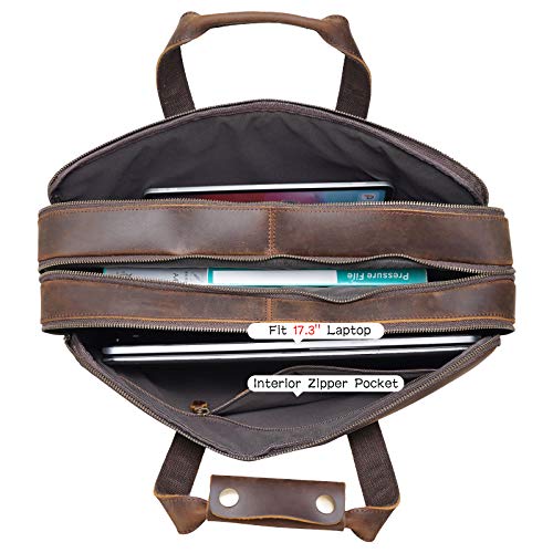 Polare 18" Full Grain Leather Briefcase For Men Business Travel Case Messenger Bag Fits 17.3" Laptop Large