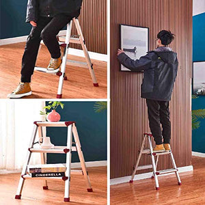 LUCEAE Foldable Aluminum Alloy 3-Step Ladder - Indoor Climbing Stool with Non-Slip Mats