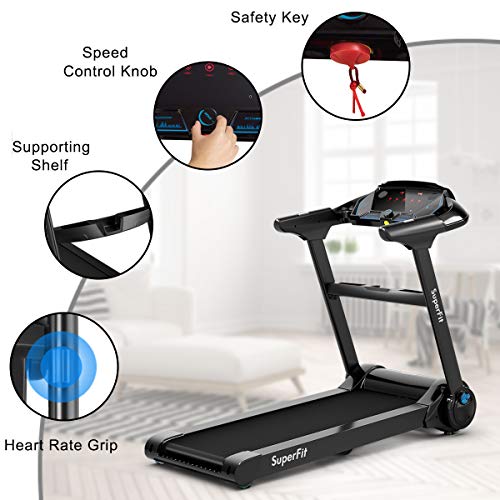 Goplus Electric Folding Treadmill, Portable Running Jogging Machine with Bluetooth Speaker and 17'' Wide Tread Belt, Perfect for Home and Office Use