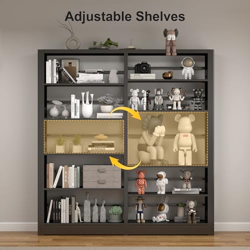 OSEILLC 5-Tier Black Bookshelf with Adjustable Storage Shelves and Book Stopper
