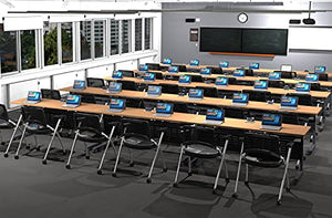 Team Tables 30 Person Folding Training Seminar Tables with Modesty Panel, Shelf, Power+USB Outlet