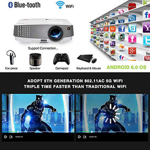 2019 Portable Wireless Bluetooth LCD Projectors 3300 Lux Mini Smart TV Projector Home Theater with HDMI USB Aux Audio VGA AV Android OS Support 720P 1080P for Gaming Outside Moive Night Smartphone