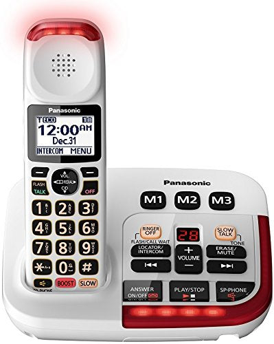 Panasonic KX-TGM420W Amplified Cordless Phone with Digital Answering Machine, 3 Handsets, White with Headset