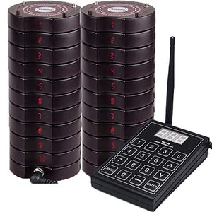 SHIHUI Wireless Calling System with 20 Coaster Pagers + 1 Keypad - Restaurant Office Guest Paging