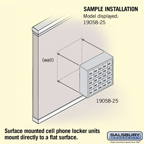 Salsbury Industries Aluminum 5-Door High Surface Mounted Cell Phone Storage Locker Unit with 25 A-Size Doors and Resettable Combination Locks