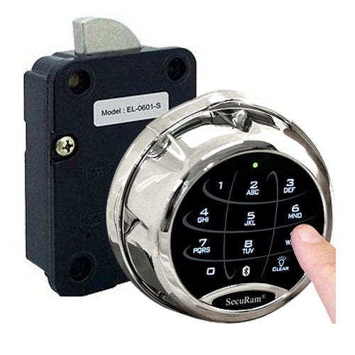 SecuRam SafeLogic Xtreme (Chrome Finish) Safe Lock. EMP Proof - Electronic Button Entry, with Mechanical Backup. Backlit Keypad & Dial. Up to 3 Codes. Std Lock Mounting Platform.