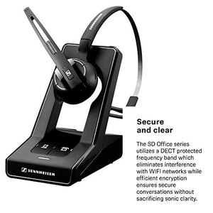 Sennheiser SD Office ML (506009) - Single-Sided DECT Wireless Headset for Desk Phone and Skype for Business Connection, Noise-Cancelling Microphone, Multiple Wearing Styles (Black)