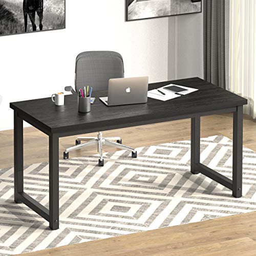 NSdirect 63" Large Computer Desk,Modern Simple Style PC Table Office Desk Wide Workstation for Study Writing,Gaming and Home Office,Extra 1" Thicker Wooden Tabletop and Black Metal Frame,Black