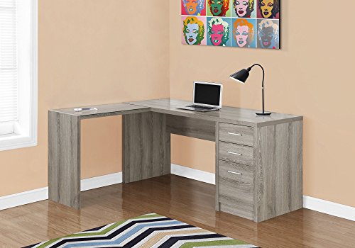 Monarch Specialties I 7138 Dark Taupe Corner with Tempered Glass Computer Desk, 60" L x 55" W x 30" H