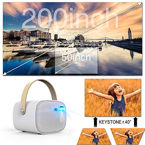 Mini Projector 4000 Lumens 3D Portable DLP Video Projector ±40° Keystone Built in Stereo Speaker Support 4K HDMI USB iPhone PC Bluetooth PS4 200" Home Theater Outdoor Gaming Wireless Screen Share