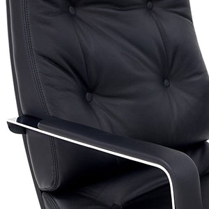 Perot Genuine Leather Aluminum Base High Back Executive Chair - Black