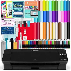 Silhouette Black Cameo 4 Starter Bundle with 38 Oracal Vinyl Sheets, T-Shirt Vinyl, Transfer Paper, Class, Guides and 24 Sketch Pens