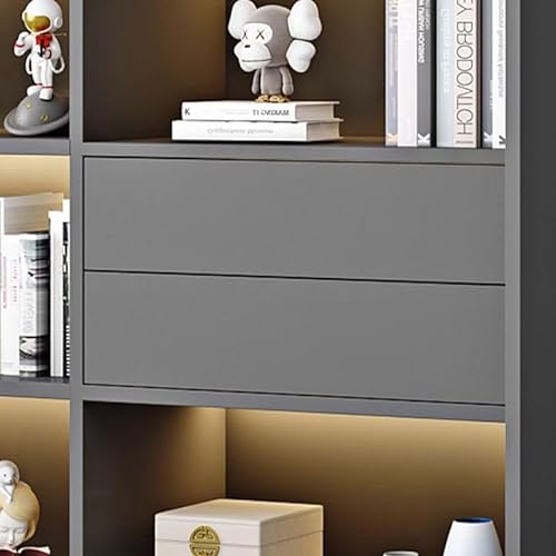 KWOKING Modern Wooden Bookshelf with Sliding Glass Doors - Grey, 31"L x 16"W x 79"H