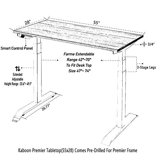 Kaboon Dual Motor Electric Adjustable Desk Frame, Heavy Duty 3-Section Base（Lifting 23.5" to 49"）, Memory Controller with USB Charger, DIY Sit Stand Home Office Table, Black