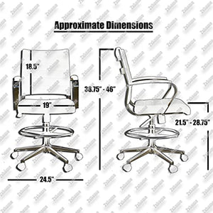 2xhome Modern Adjustable Designer Ergonomic Drafting Chair Set of 2 with Ribbed Arms (Black)