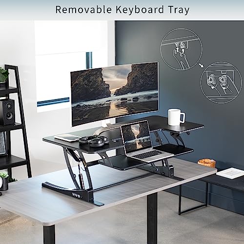 VIVO 48" Height Adjustable Stand Up Desk Converter, V Series, Dual Monitor Riser Workstation - Black