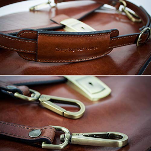 Leather Briefcase Elegant Business Style Up to 15'' Laptop Size Bag Brown - Time Resistance