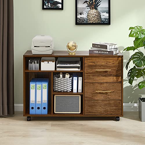 GreenForest Large L Shaped Computer Desk with 2 Removable Shelves with File Cabinet with Drawer Printer Stand with Open Storage Shelves