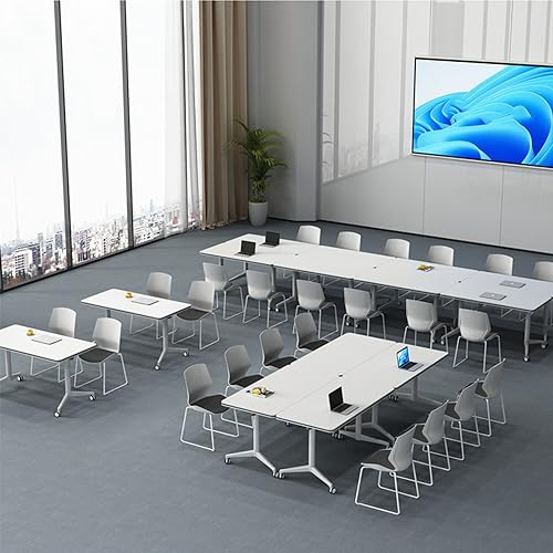 Ptosziav Modern White Office Folding Conference Table with Wheels 55"D x 23.6"W x 29.5"H - Set of 4