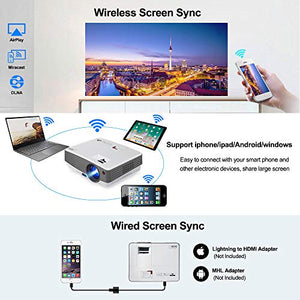 Android Movies Projector Bluetooth Portable Wireless WIFI Projector Support Full HD 1080p Mini Home Theater Pocket Family Cinema Mini Digital Projector HDMI USB for Outside Party DVD Player Video