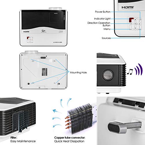 Smart TV Projector Bluetooth Wireless, EUG 4200 Lumen LED Home Cinema Video Projectors with Android 6.0,Wi-Fi,HiFi Speaker,Max 200" LCD TFT for Blu ray DVD Xbox PS4 Laptop Fire TV Stick Outdoor Movie