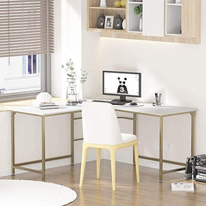 String Lights 59" Large L Shaped Desk Corner Computer Desk Gaming Table Workstation for Home Office (Color : Large, Size : White+Gold Frame)