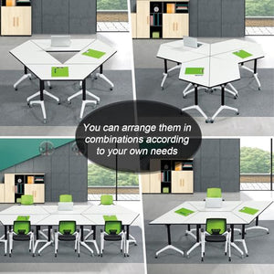 Lenyedr Conference Room Table, Trapezoidal Splicing Office Meeting Table, Foldable 47.2 x 23.6 x 29.5in, Rolling with Caster Wheels - 8 Pack