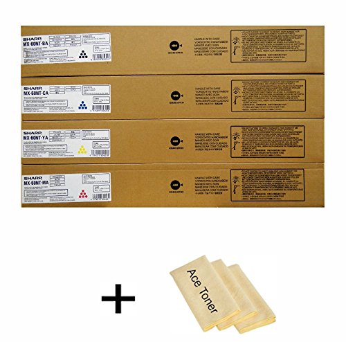 GENUINE SHARP TONER SET MX60NTBA MX60NTCA MX60NTYA MX60NTMA for use in MX-3050N, MX-3070N, MX-3550N, MX-3570N, MX-4050N, MX-4070N, MX-5050N, MX-5070N, MX-6050N, MX-6070N, w/ micro acetoner cloth.