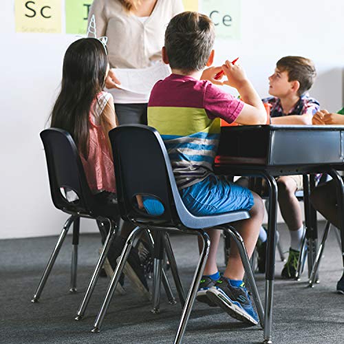 Factory Direct Partners - 10364-NV -10364 14" School Stack Chair, Stacking Student Seat with Chromed Steel Legs and Nylon Swivel Glides; for in-Home Learning or Classroom - Navy (6-Pack)