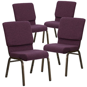 BizChair 4 Pack Stacking Church Chairs - Plum Fabric/Gold Vein Frame