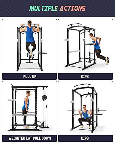 ZEG Power Rack Power Cage with LAT Pulldown 1600-Pound Capacity 14 Height Adjustable Squat Rack Pull-up Bar Dip Bar for Home Gym Barbell Strength Training